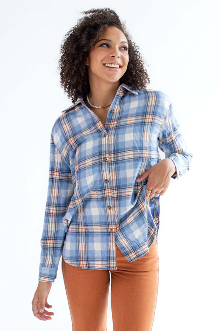 White & Blue Oversized Boyfriend Flannel