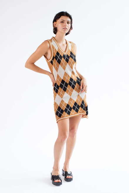 Brown Argyle Vest Mini Dress