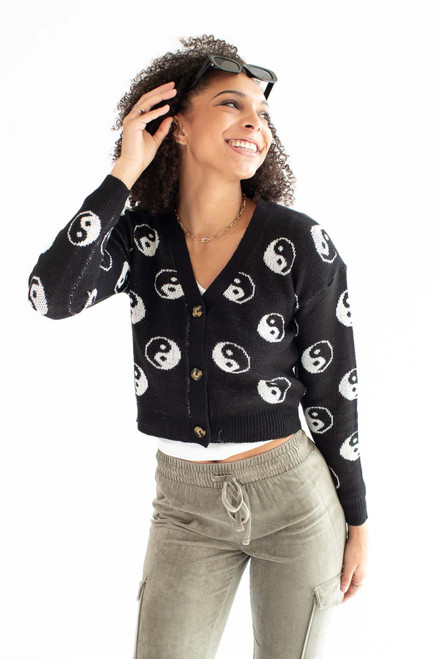 Cropped Yin & Yang Cardigan