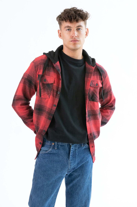 Red and Black Hooded Flannel Shirt