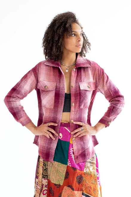 Apple Butter/Pink Oversized Plaid Shacket