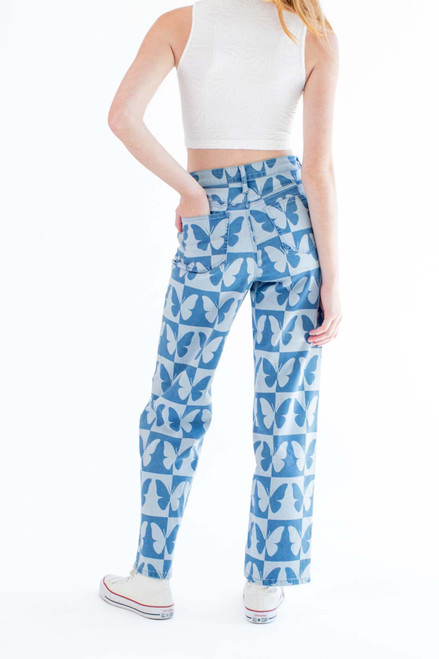Checkered Butterfly Print Jeans