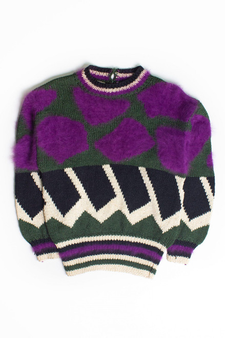 Vintage Abstract Purple Fur Sweater (1980s)