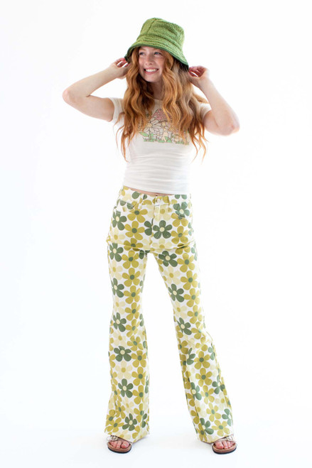 Green Daisy Flared Jeans