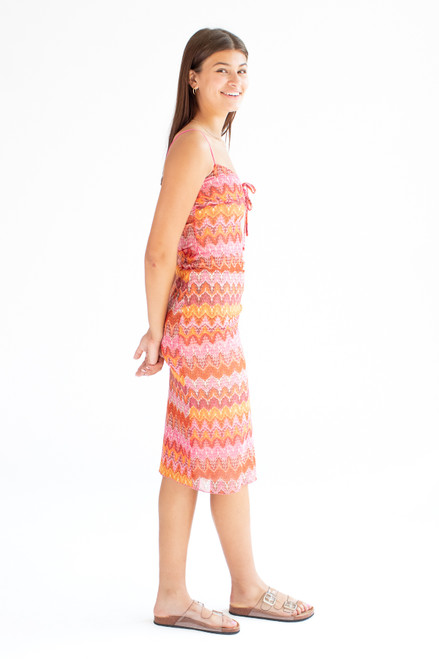 Mesh Flame Stitch Midi Dress