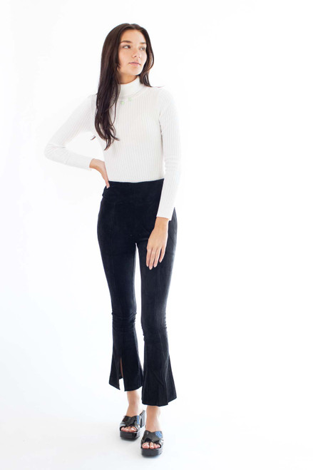 Black Cord Split Hem Flare Pants