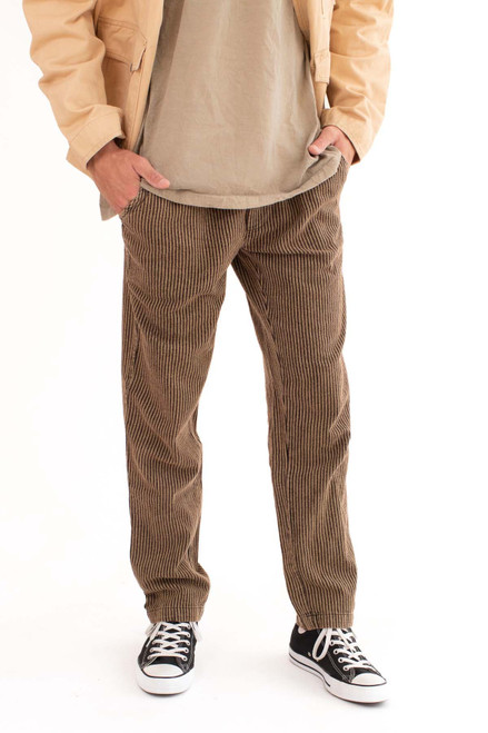 Brown Pinstriped Cotton Pants