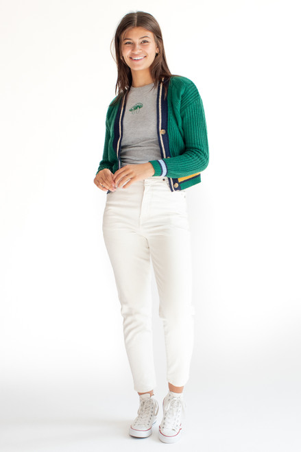 Green Cable Knit Varsity Cardigan