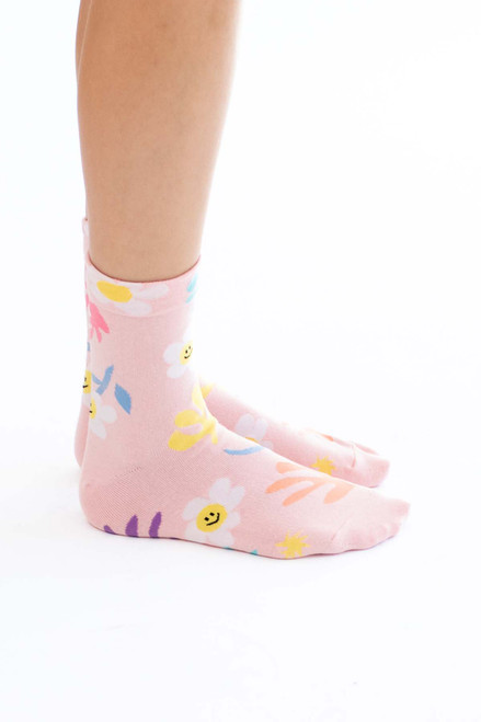 Pink Smiling Daisy Socks