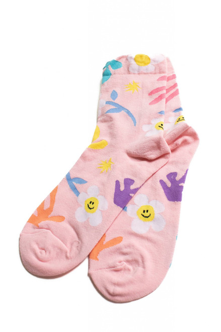 Pink Smiling Daisy Socks