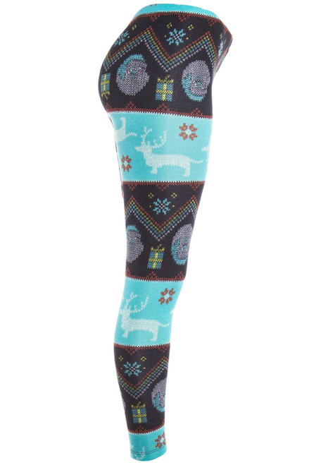 Turquoise Reindeer Fair Isle Leggings