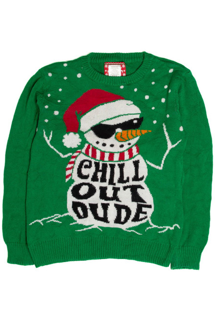 Chill Out Dude Snowman Ugly Christmas Sweater 62060