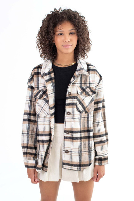 Brown & Black Brushed Plaid Jacket