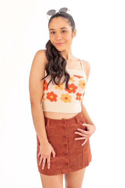 Beige Daisy Print Sweater Cami