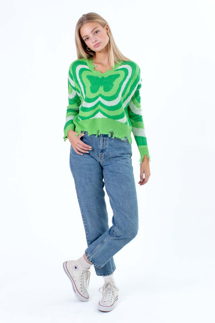 Green Psychedelic Flower Sweater