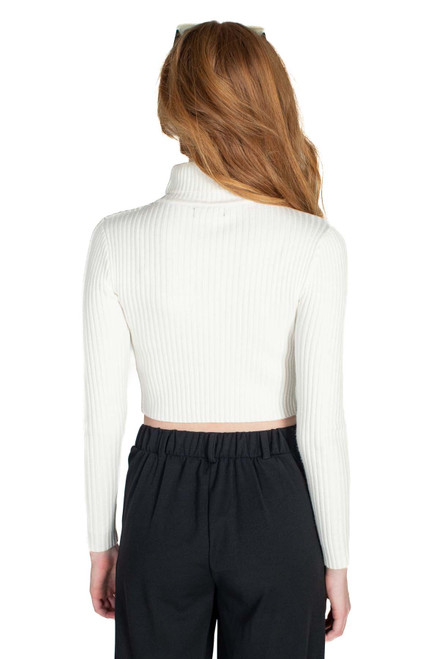 White Crop Ribbed Turtle Neck Sweater