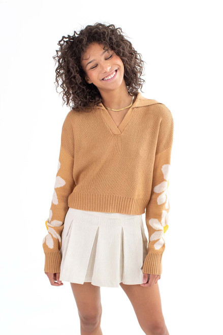 Brown Daisy Sleeve Johnny Sweater