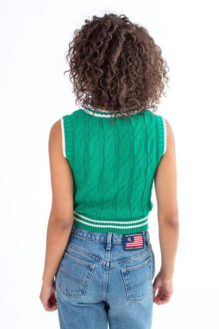 Green Contrast Trim Sweater Vest