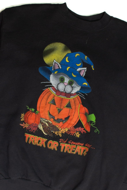 Vintage Trick Or Treat Cat Halloween Sweatshirt (1990s)