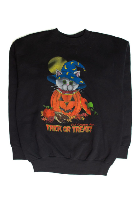 Vintage Trick Or Treat Cat Halloween Sweatshirt (1990s)