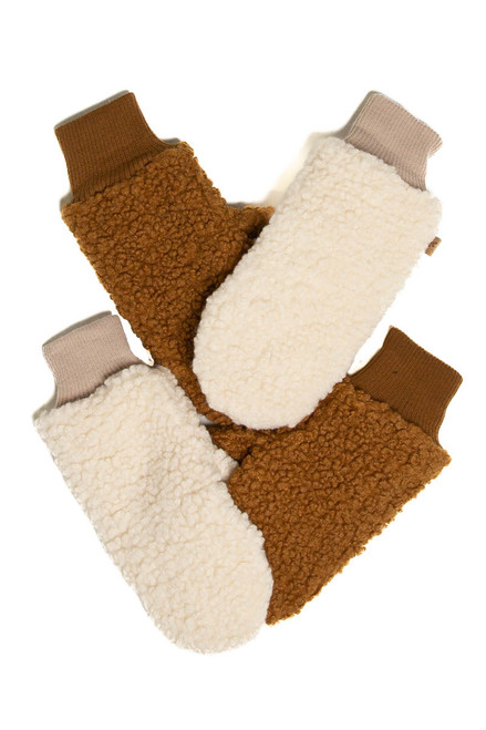 Camel Solid Sherpa Mittens