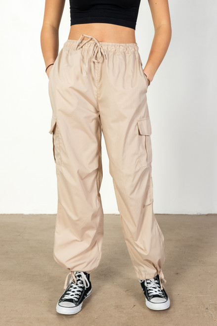 Taupe Cargo Parachute Pants