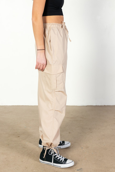 Taupe Cargo Parachute Pants