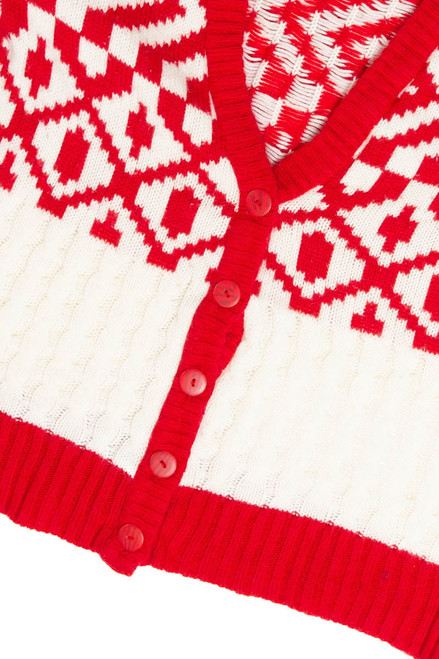 Red & White Geometric Pattern Cardigan