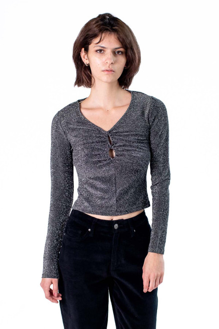 Silver Sparkle Long Sleeved Cutout Top
