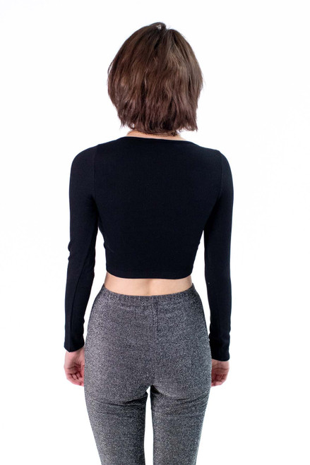 Black Snap Front Long Sleeve Top