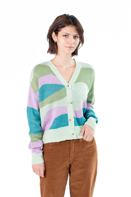 Green Combo Abstract Landscape Cardigan