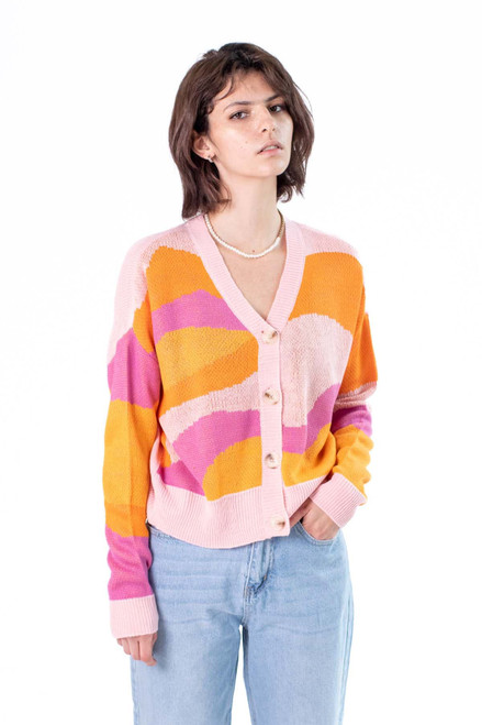 Pink Combo Abstract Landscape Cardigan
