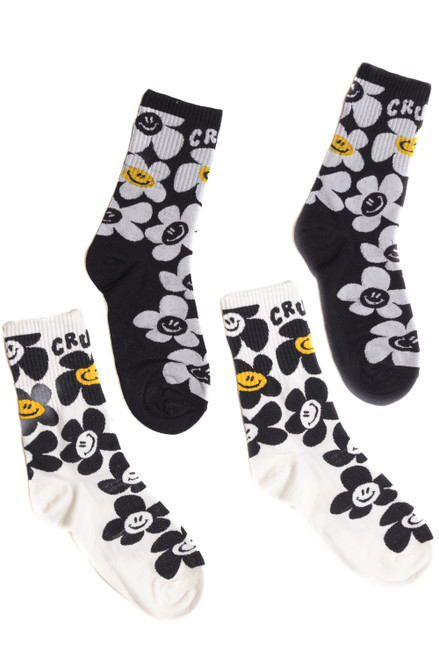 Black Crush Flower Crew Sock