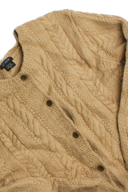 Vintage J. Crew Light Brown Fisherman Cardigan Sweater (1990s)