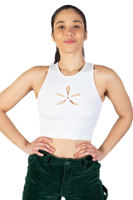 White Flower Cutout Seamless Tank