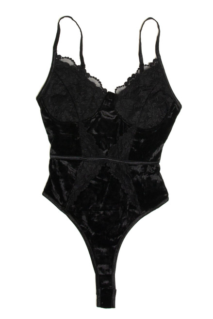 Black Crushed Velvet & Lace Bodysuit