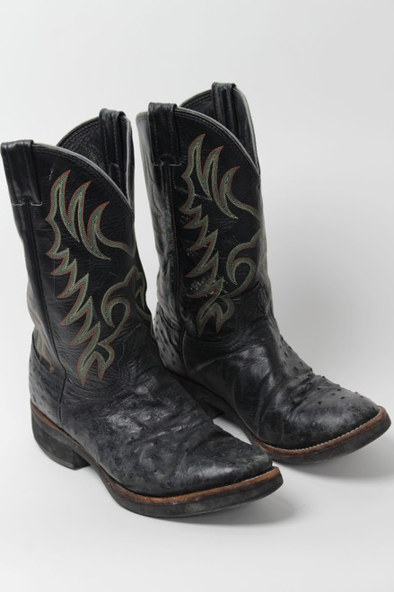 Black Textured Cowboy Boots (Sz. 9 D) 1293