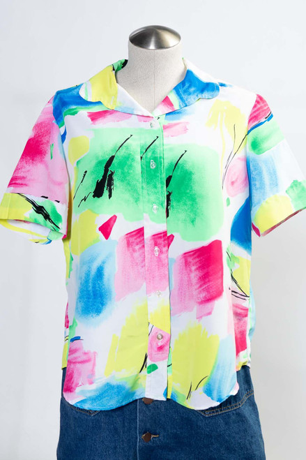 Vintage Neon Paint Button Up Shirt (sz. Large)