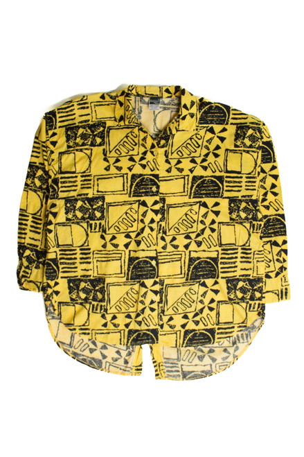 Vintage Yellow & Black Abstract Button Up Shirt (1980s)