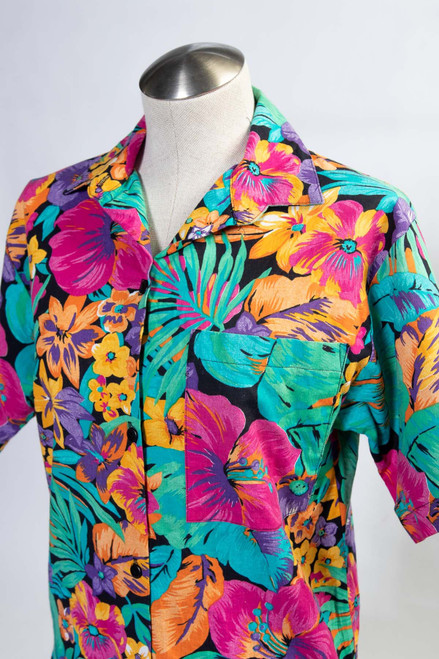 Vintage Tropical Floral Button Up Shirt (1980s)