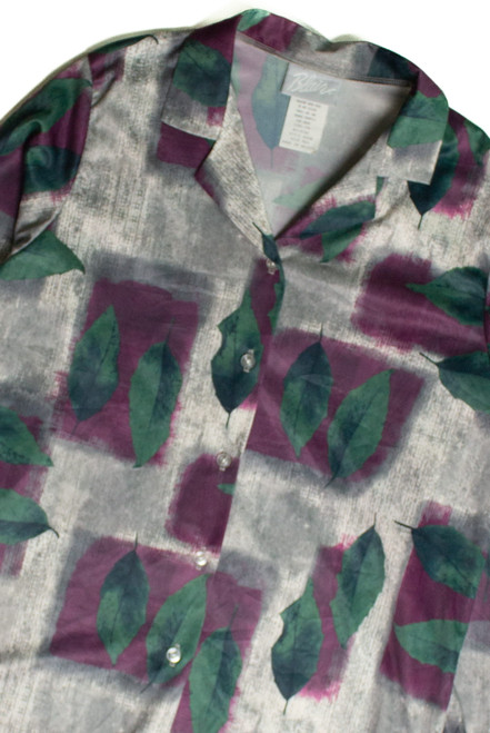 Vintage Leaf Print Button Up Shirt (sz. Medium)