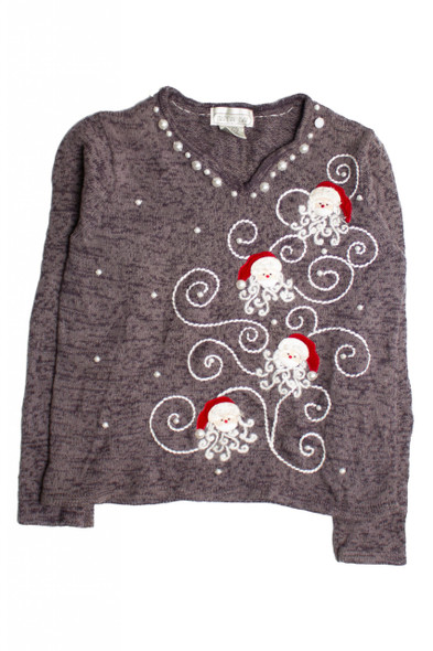 Gray V-Neck Ugly Christmas Sweater 60707