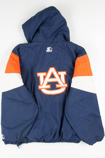 Vintage 90s Navy Starter Auburn University 1/4 Zip Hooded Jacket - Large Women's Nylon