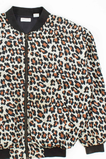 Vintage 90s Silk Baroque-Syle Leopard and Chain Print Bomber