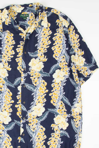 Blue & Yellow Floral Stripes Hawaiian Shirt