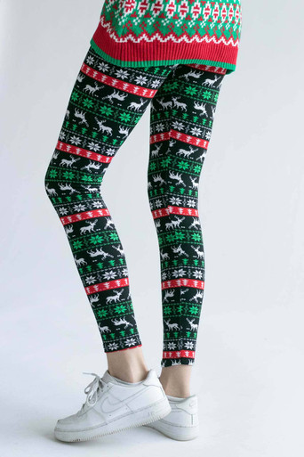 Pew Pew Gun Ugly Christmas Sweater Pattern Leggings by Little Loaf Designs  | Society6