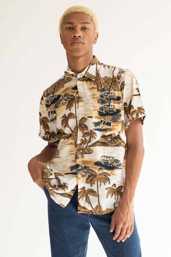 Silk Hawaiian Shirt Island Life & Tropical Fish Print