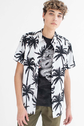 Black & White Palm Tree Silhouette Button Up Shirt - Ragstock.com