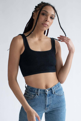 Black Washed Seamless Crop Tank 