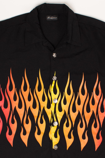 Vtg Y2K Fire Flame Button up Shirt 90s 80s Vintage Retro Old 